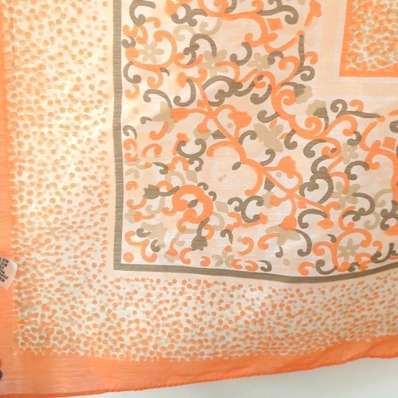 Vintage Orange and Gray Sheer Floral and Dot Scarf - Picture 2 of 5